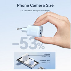 Мережевий зарядний пристрій Vention 2-Port USB (C + A) GaN Charger (30W/30W) EU-Plug Black