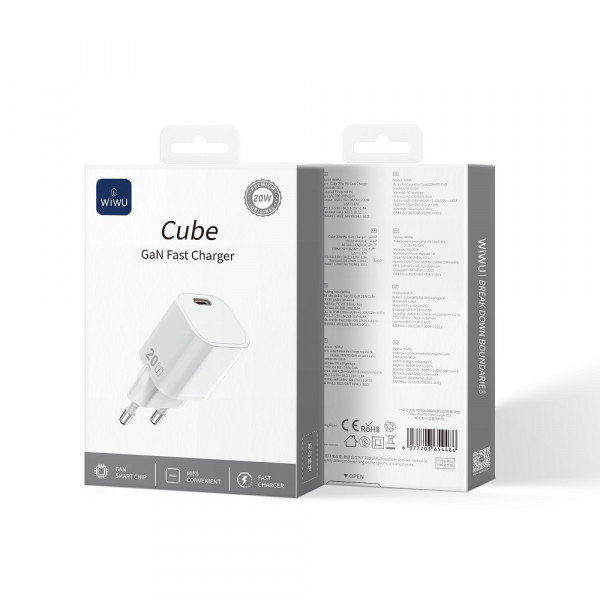 Мережевий зарядний пристрій WIWU 20W Cube GaN Fast Charger 1C Wi-G014 EU White (6977703654486)