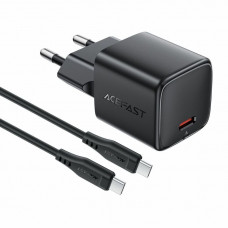 Мережевий зарядний пристрій з кабелем ACEFAST A117 PD20W mini GaN fast charger set(P16),black Black (6974316286509)