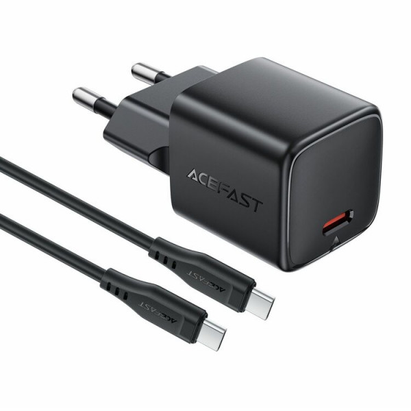 Мережевий зарядний пристрій з кабелем ACEFAST A117 PD20W mini GaN fast charger set(P16),black Black (6974316286509)