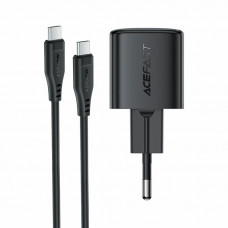 Мережевий зарядний пристрій з кабелем ACEFAST A117 PD20W mini GaN fast charger set(P16),black Black (6974316286509)