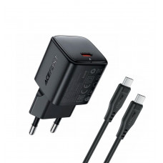 Мережевий зарядний пристрій з кабелем ACEFAST A117 PD20W mini GaN fast charger set(P16),black Black (6974316286509)