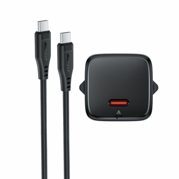 Мережевий зарядний пристрій з кабелем ACEFAST A117 PD20W mini GaN fast charger set(P16),black Black (6974316286509)