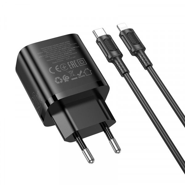 Мережевий зарядний пристрій з кабелем BOROFONE BA83A Flare star PD20W+QC3.0 charger set(C to iP) Black (6941991117350)
