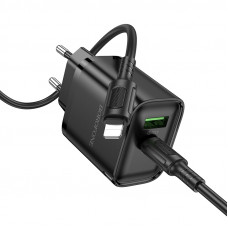 Мережевий зарядний пристрій з кабелем BOROFONE BA83A Flare star PD20W+QC3.0 charger set(C to iP) Black (6941991117350)