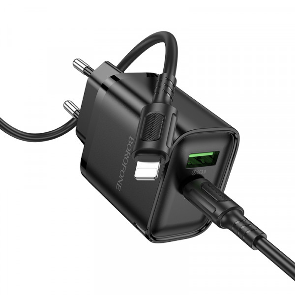 Мережевий зарядний пристрій з кабелем BOROFONE BA83A Flare star PD20W+QC3.0 charger set(C to iP) Black (6941991117350)