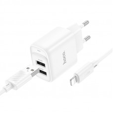 Мережевий зарядний пристрій з кабелем HOCO C141A Smart dual-port charger set(iP) White (6942007627870)