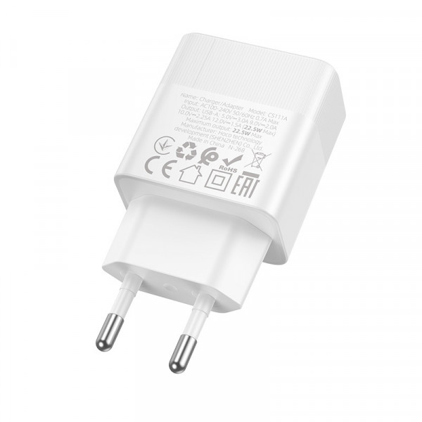 Мережевий зарядний пристрій з кабелем HOCO CS111A Lounge single-port 22.5W multi-protocol charger White (6942007680356)