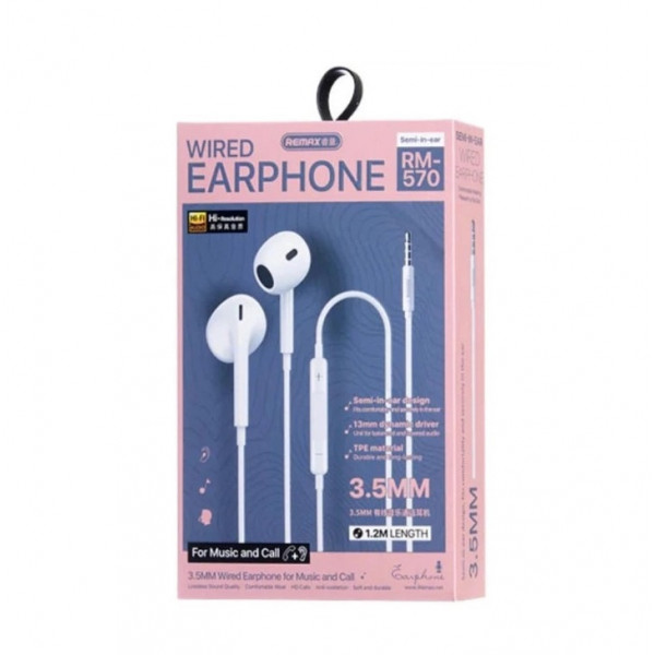 Навушники дротові REMAX Wired Earphones for Music and Call RM-570/a/i (3.5mm) White (6954851234692)