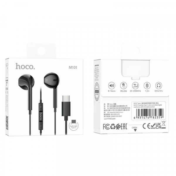 Навушники HOCO M101 Crystal joy Type-C wire-controlled digital earphones with microphone Black (6931474782359)