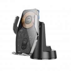 Тримач для мобільного з БЗП HOCO HW27 Traveler infrared RGB wireless fast charging car holder(center console) Чорний metal gray
