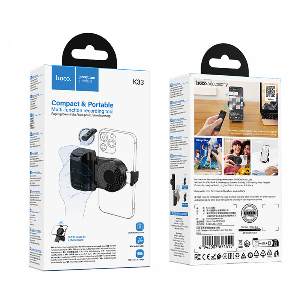 Тримач телефона HOCO K33 Oleada multi-function recording tool Black (6942007671415)