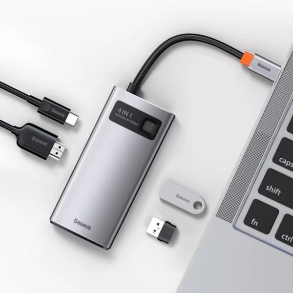 USB-хаб Baseus Metal Gleam Series 4-in-1 Multifunctional Type-C HUB Docking Station Gray（Type-C to HDMI*1+USB3.0*1+USB2.0*1+PD*1）