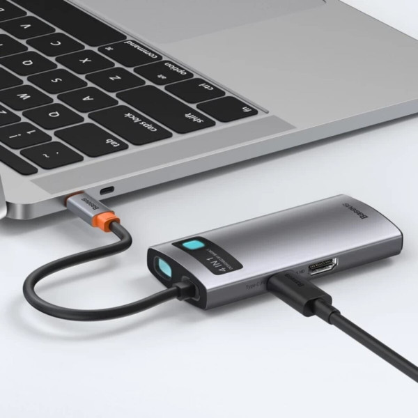 USB-хаб Baseus Metal Gleam Series 4-in-1 Multifunctional Type-C HUB Docking Station Gray（Type-C to HDMI*1+USB3.0*1+USB2.0*1+PD*1）
