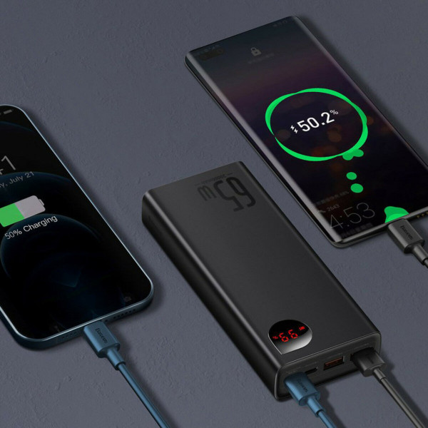 Зовнішній акумулятор Baseus Adaman Metal Digital Display Quick Charge Power Bank 20000mAh 65W Чорний
