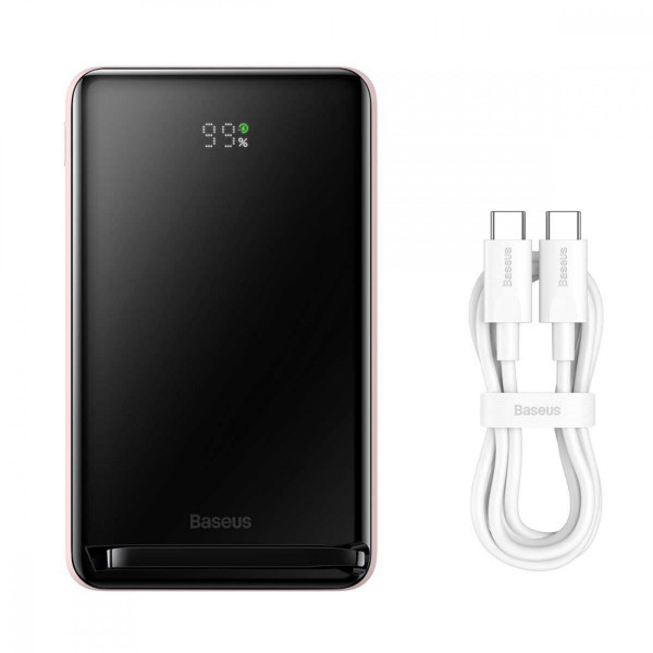 Зовнішній акумулятор Baseus Magnetic Bracket Wireless Fast Charge Power Bank 10000mAh 20W Pink (With cable Type-C to Type-C 60W（20V/3A)
