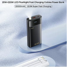 Зовнішній акумулятор REMAX 20+22.5 LED Flashlight Fast Charging Cables Power Bank 20000mAh FC-12 Black (6954851253341)
