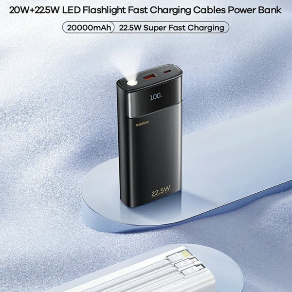 Зовнішній акумулятор REMAX 20+22.5 LED Flashlight Fast Charging Cables Power Bank 20000mAh FC-12 Black (6954851253341)