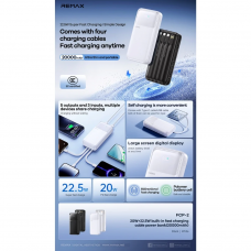 Зовнішній акумулятор REMAX 20W+22.5W with 3 Fast Charging Cable Power Bank 20000mAh FCP-2 Black (6954851247005)