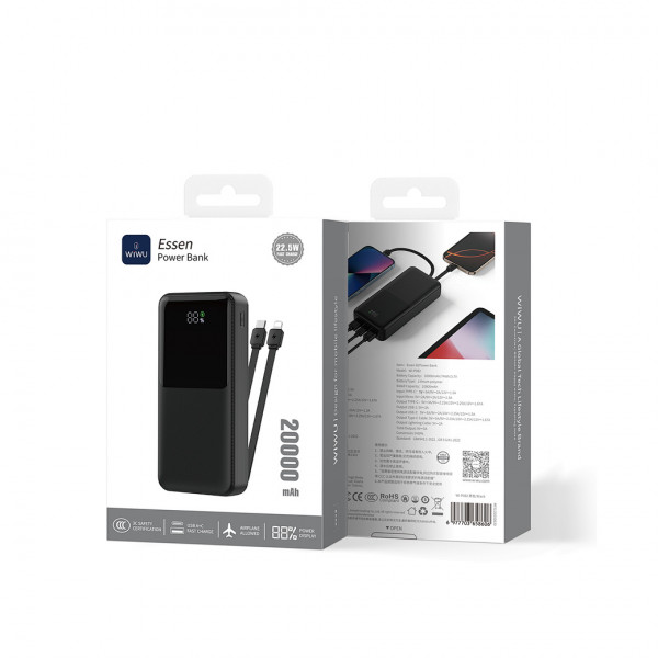 Зовнішній акумулятор WIWU Essen power bank 22.5W 20000mAh Wi-P082 (3C) Black (6977703658606)