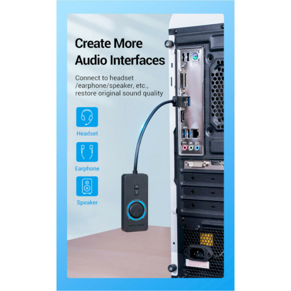 Адаптер Vention USB 2.0 External Stereo Sound Adapter with Volume Control 0.15M Black ABS Type (CDRBB)