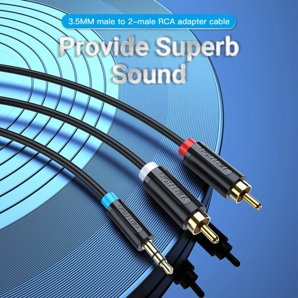 Аудіокабель Vention 3.5MM Male to 2-Male RCA Adapter Cable 1M Чорний (BCLBF)