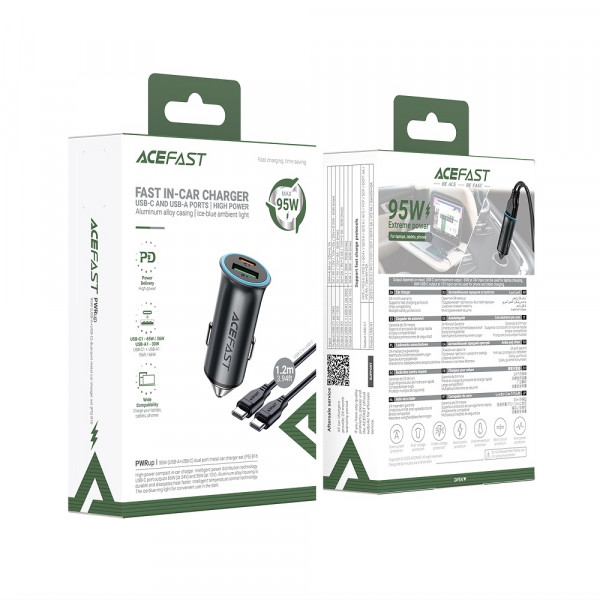Автомобільний зарядний пристрій ACEFAST B16 95W (USB-A+USB-C) dual port metal car charger set (P5) Metal Gray (6974316285304)