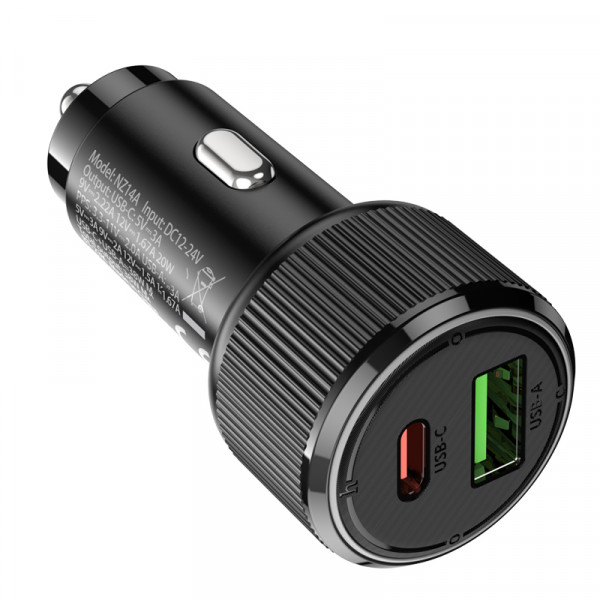 Автомобільний зарядний пристрій HOCO NZ14A Guerrero PD20W+QC3.0 car charger Black (6942007620437)