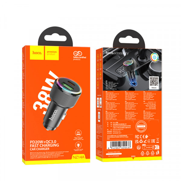 Автомобільний зарядний пристрій HOCO NZ14A Guerrero PD20W+QC3.0 car charger Black (6942007620437)