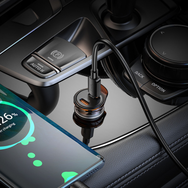 Автомобільний зарядний пристрій HOCO NZ16B Rigorous PD45W(2C) car charger set(C to C) metal grey (6942007644792)