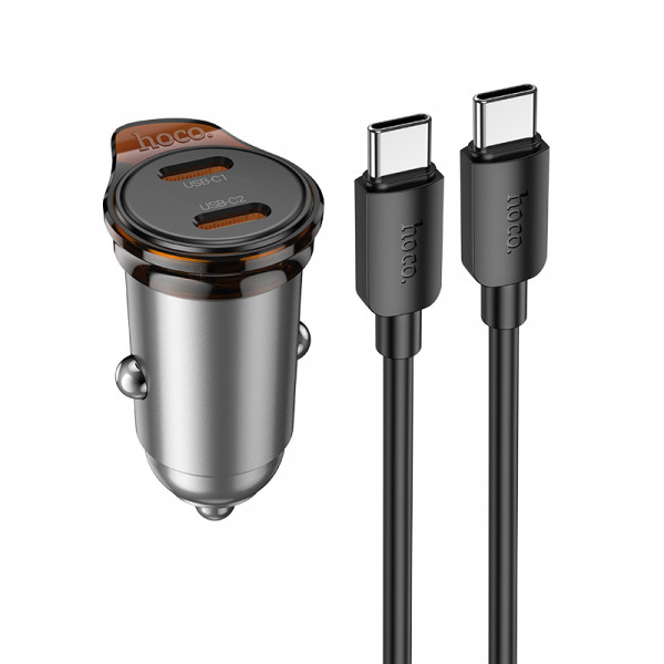 Автомобільний зарядний пристрій HOCO NZ16B Rigorous PD45W(2C) car charger set(C to C) metal grey (6942007644792)