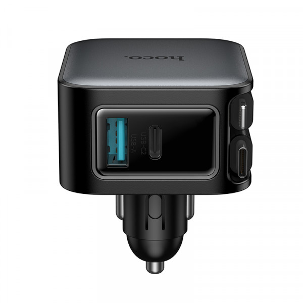 Автомобільний зарядний пристрій HOCO Z67A Triunfar PD60W(1C1A)+Type-C/iP car charger with dual telescopic cable and digital display dark Metal Gray (6942007680844)