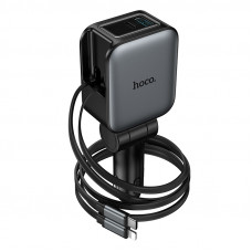 Автомобільний зарядний пристрій HOCO Z67A Triunfar PD60W(1C1A)+Type-C/iP car charger with dual telescopic cable and digital display dark Metal Gray (6942007680844)