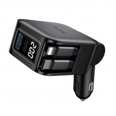 Автомобільний зарядний пристрій HOCO Z67A Triunfar PD60W(1C1A)+Type-C/iP car charger with dual telescopic cable and digital display dark Metal Gray (6942007680844)