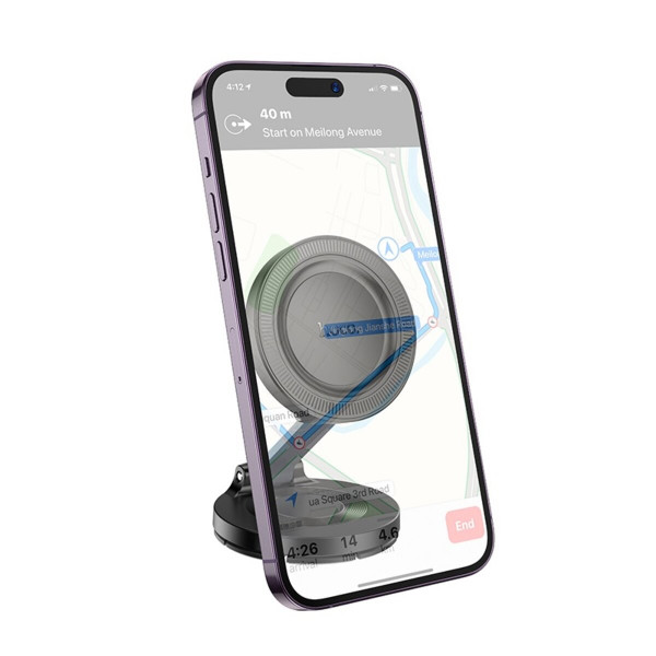 Автотримач для телефона HOCO H61 Show folding ring magnetic car holder (dashboard) Black Metal Gray