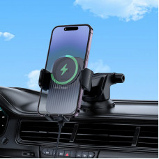 Автотримач для телефона з БЗП BOROFONE BH222 Leading push-type wireless fast charging car holder(center console) Black (6941991119019)