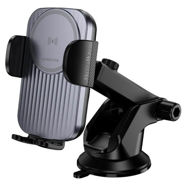 Автотримач для телефона з БЗП BOROFONE BH222 Leading push-type wireless fast charging car holder(center console) Black (6941991119019)
