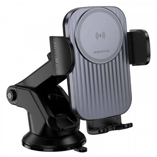 Автотримач для телефона з БЗП BOROFONE BH222 Leading push-type wireless fast charging car holder(center console) Black (6941991119019)