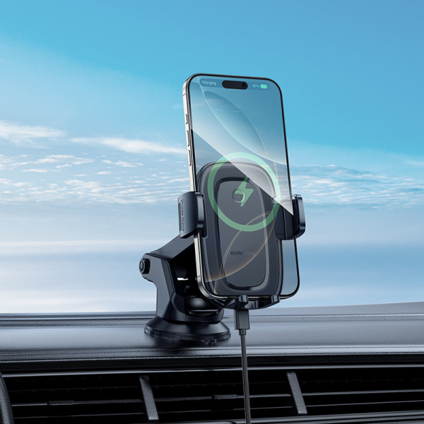 Автотримач для телефона з БЗП BOROFONE BH223 Follower push-type wireless fast charging car holder(center console) (6941991121319)