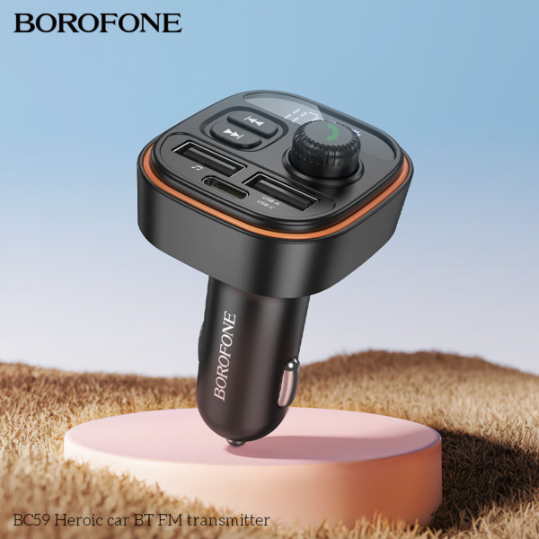 АЗП з FM-модулятором BOROFONE BC59 Heroic car BT FM transmitter Black