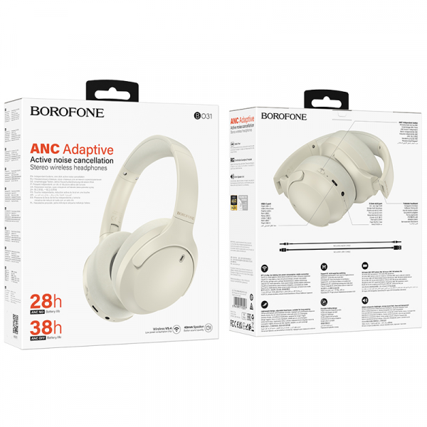 Бездротові навушники BOROFONE BO31 Prestige active noise Reduction BT headphones Milky white