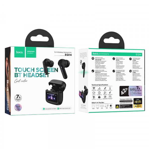 Бездротові навушники HOCO EQ14 Cool color true wireless BT headset with touch screen Black (6942007644105)