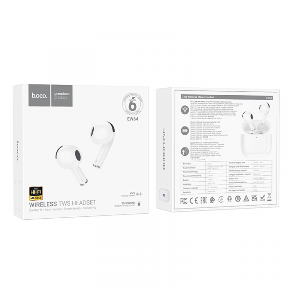 Бездротові навушники HOCO EW64 True wireless stereo headset White (6942007620635)