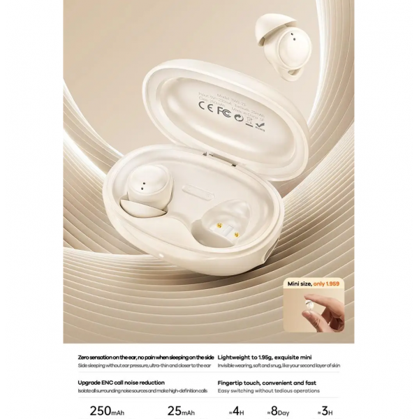 Бездротові навушники TWS REMAX Sleep True Wireless Stereo Music Call Earphones TWS-21 Beige (6954851261445)