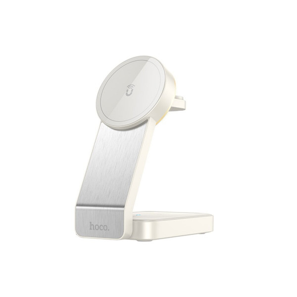 Бездротовий зарядний пристрій HOCO CQ3 Motorcycle folding 3-in-1 magnetic wireless fast charger Milky Білий