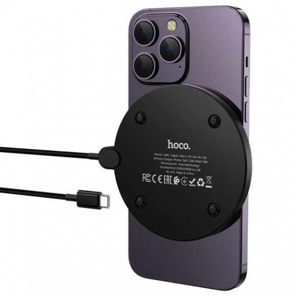 Бездротовий зарядний пристрій HOCO CW62 Peak desktop wireless fast charger with digital display and cable Black (6942007654517)