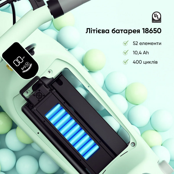 Електросамокат з сидінням OKAI Ceetle PRO EA10C Mint Green 10', 350(900)W, 25Km/h, 10,4Ah, 55Km, 20%,NFC, App, 29kg