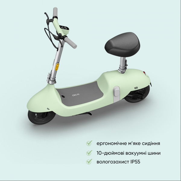 Електросамокат з сидінням OKAI Ceetle PRO EA10C Mint Green 10', 350(900)W, 25Km/h, 10,4Ah, 55Km, 20%,NFC, App, 29kg