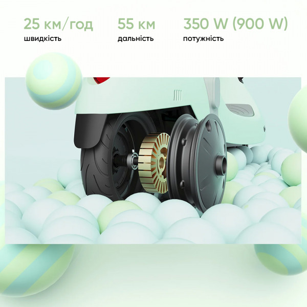 Електросамокат з сидінням OKAI Ceetle PRO EA10C Mint Green 10', 350(900)W, 25Km/h, 10,4Ah, 55Km, 20%,NFC, App, 29kg