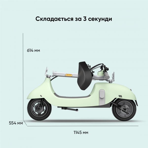 Електросамокат з сидінням OKAI Ceetle PRO EA10C Mint Green 10', 350(900)W, 25Km/h, 10,4Ah, 55Km, 20%,NFC, App, 29kg